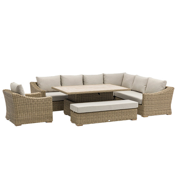 Bramblecrest Fairford L-Shaped Modular Sofa Set in Walnut Rattan with Piston Adjustable Table, Bench &amp; Sofa Chair image 9