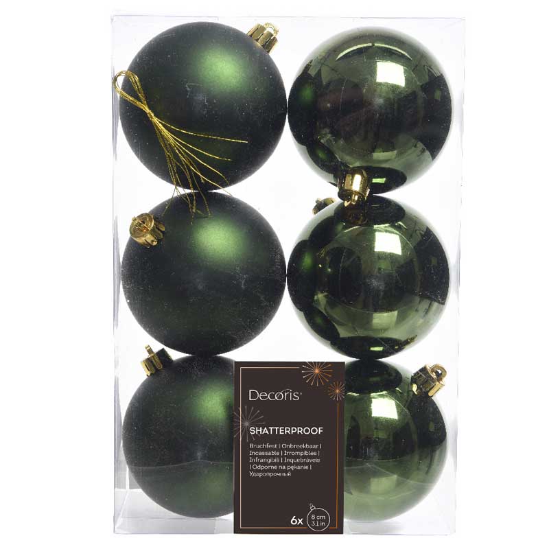 Decoris Shatterproof Baubles in Pine Green (Pack of 6) image 0