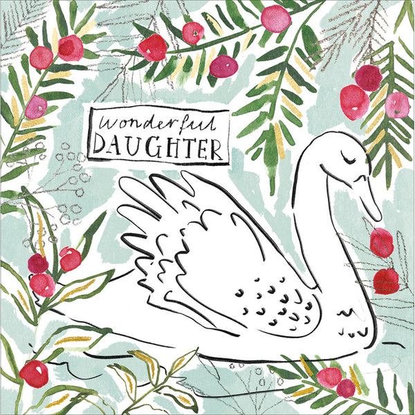Woodmansterne Swan Amongst Berries Daughter Christmas Card image 0