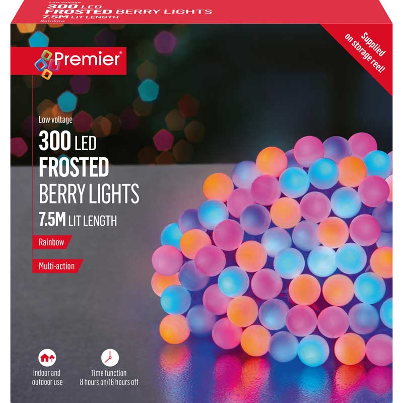 Premier 300 Multi-Action LED Frosted Berry Lights with Timer - Rainbow image 0
