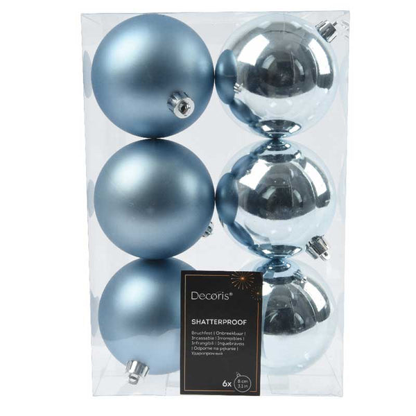 Decoris Shatterproof Baubles in Blue Ice (Pack of 6) image 0