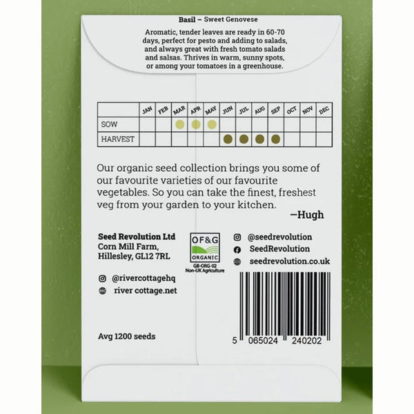 River Cottage Organic Seeds – Basil ‘Sweet Genovese’ (1 Packet) image 1