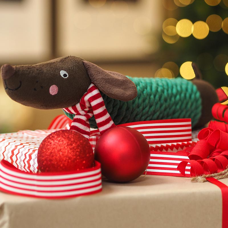 Zoon Festive Frankie Sausage TuffRope Dog Toy image 0