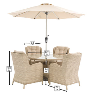 Bramblecrest Somerford 4 Seat Round Garden Dining Set in Sandstone Rattan with Parasol &amp; Base image 5