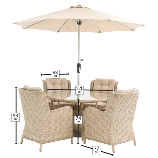 Bramblecrest Somerford 4 Seat Round Garden Dining Set in Sandstone Rattan with Parasol &amp; Base image 5