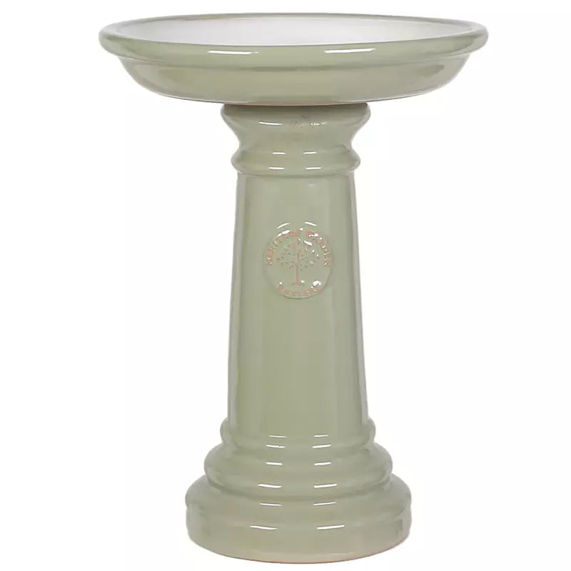 Woodlodge Heritage Glazed Bird Bath 43cm Mint Green & White image 0