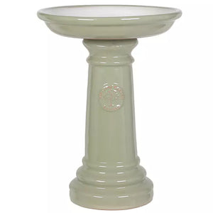 Woodlodge Heritage Glazed Bird Bath 43cm Mint Green & White image 0