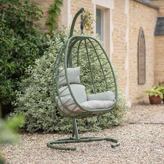 Bramblecrest Santiago Single Folding Open Weave Hanging Egg Chair in Sage image 0