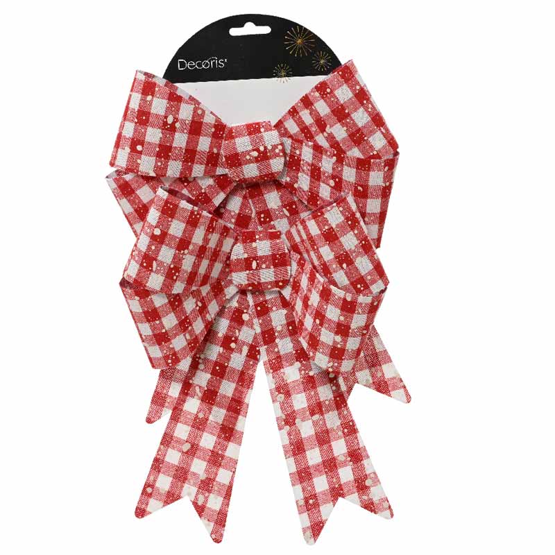 Decoris Check Bow with Snow (Pack of 2) image 0