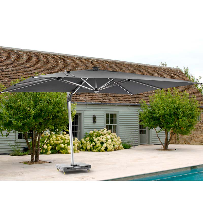 Bramblecrest Worcester 4 x 3m Rectangular Cantilever Parasol in Grey with LED, Granite Base &amp; Cover image 0