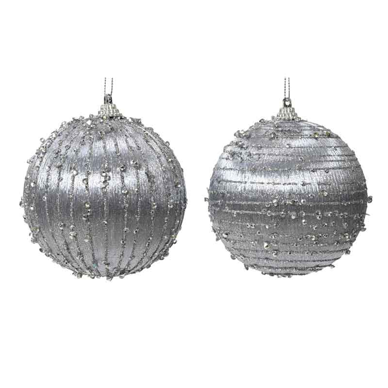 Decoris Foam Bauble with Glitter Lines in Silver (Assorted Designs) image 0