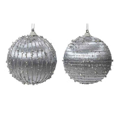 Decoris Foam Bauble with Glitter Lines in Silver (Assorted Designs) image 0
