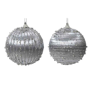 Decoris Foam Bauble with Glitter Lines in Silver (Assorted Designs) image 0