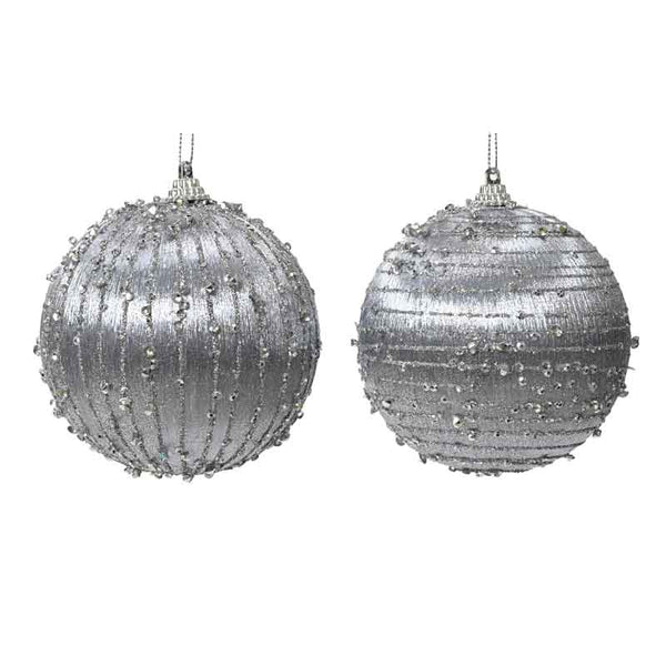 Decoris Foam Bauble with Glitter Lines in Silver (Assorted Designs) image 0