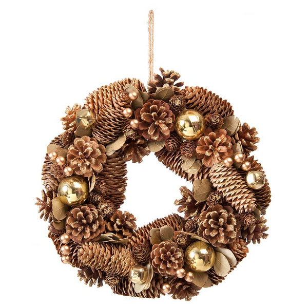 Festive Gold Balls, Berries & Pinecone Wreath - 30cm image