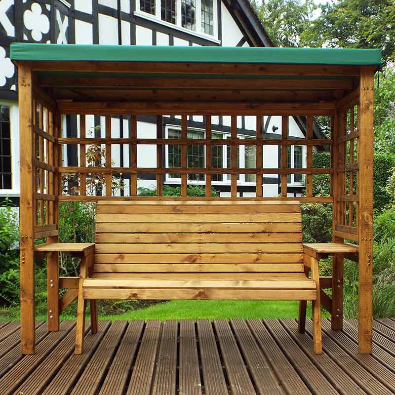 Charles Taylor Wentworth Three Seater Wooden Arbour with Green Canopy (Requires Assembly) image 0