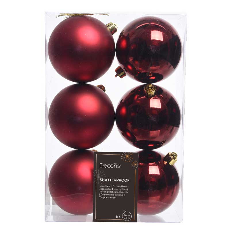 Decoris Shatterproof Baubles in Oxblood (Pack of 6) image 0