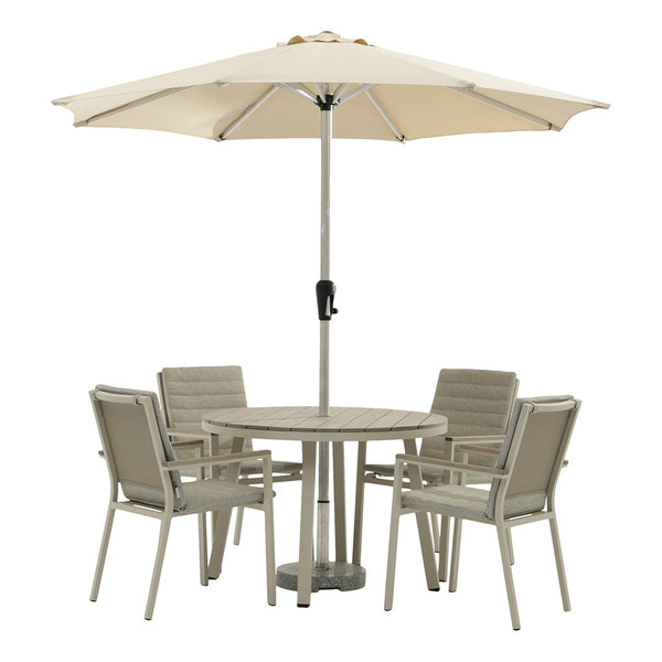 Bramblecrest Zurich 4 Seat Dining Set in Mocha with Round Table, 2.5m Parasol & Base image 5