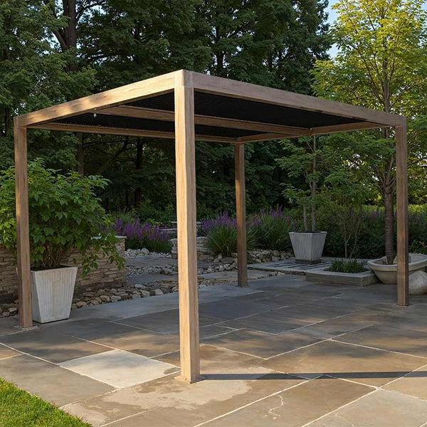 Supremo Belfort Wood Effect Rectangular Pergola with Curtains & LEDs (4m x 3m) image 0