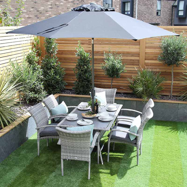 Supremo Iris 6 Seat Rectangular Dining Set with Parasol &amp; Base image 3