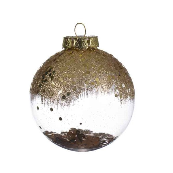 Decoris Shatterproof Bauble with Glitter in Transparent & Gold image 0