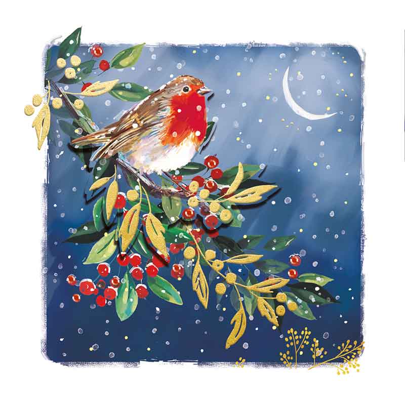 Ling Design Luxury Christmas Cards - Winter Robin In The Moonlight (Pack of 5) image 0