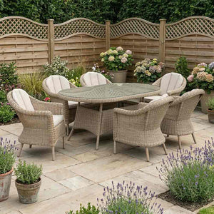 Orchard Life Bramley 6 Seat Outdoor Dining Set in Oatmeal Weave with Parasol image 1