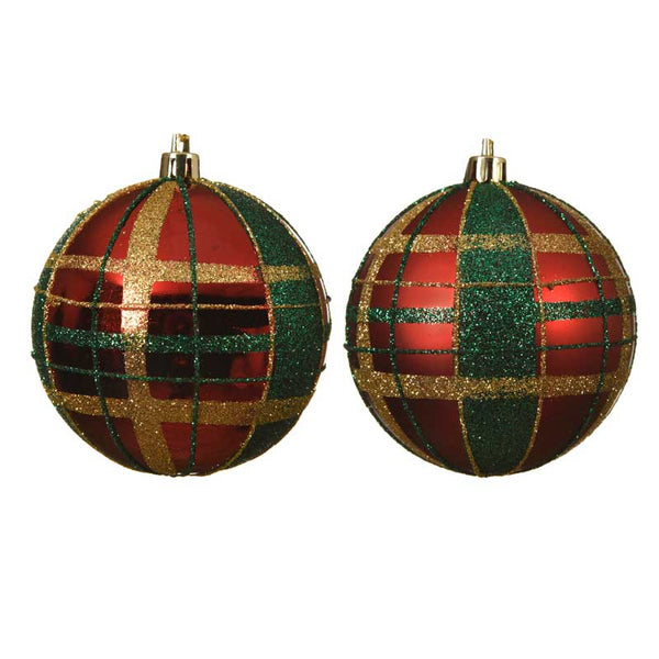 Decoris Shatterproof Bauble with Gold &amp; Green Check (Assorted Designs) image 0