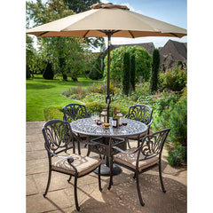 Hartman Amalfi 4 Seat Round Garden Dining Set in Bronze with 2.5m Parasol &amp; 15kg Base image 0
