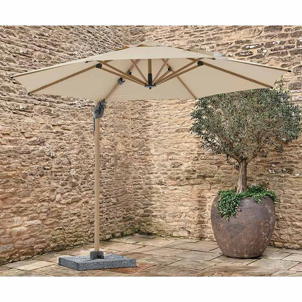 Bramblecrest Chichester 3m Round Cantilever Wood Effect Parasol in Sand with Granite Base &amp; Cover image 1