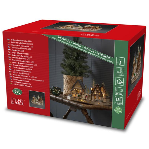 Konstsmide LED Wooden House Silhouette with Snowman and Boy image 3