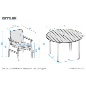 Kettler Meadow 4-Seat Wood & Rope Dining Set with 120cm Round Table, 3m Parasol & Base image 11