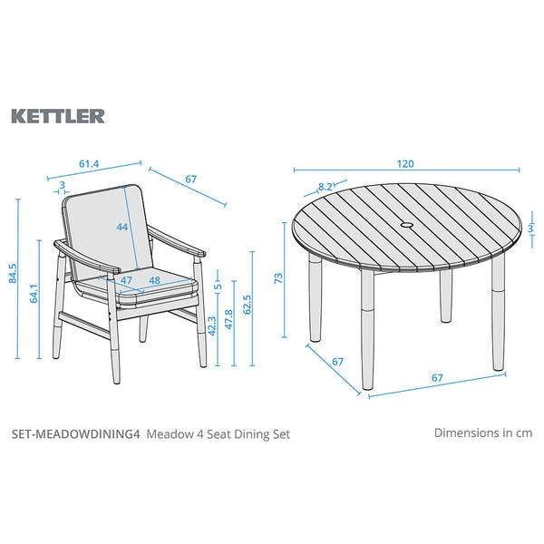 Kettler Meadow 4-Seat Wood & Rope Dining Set with 120cm Round Table, 3m Parasol & Base image 11