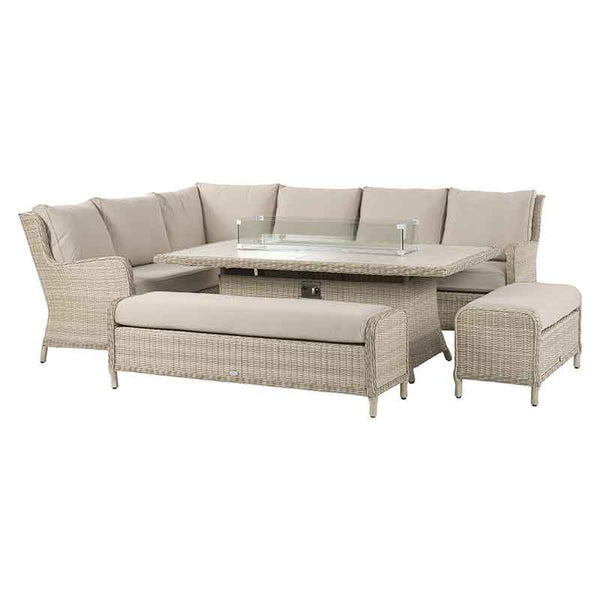Bramblecrest Chedworth L-Shape Sofa in Sandstone Rattan with Firepit Table &amp; 2 Benches image 6