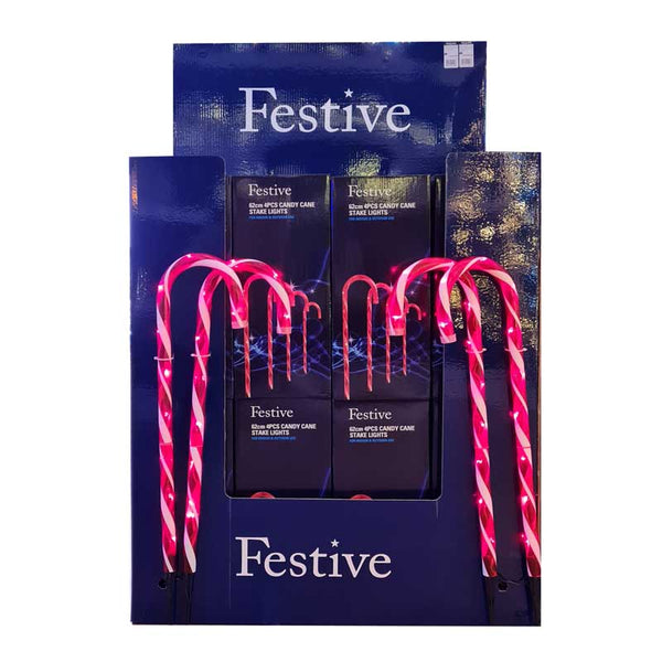 Festive Lit Red & White Candy Cane Stakes (Pack of 4) image 1