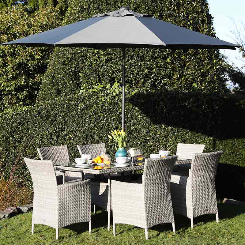 Supremo Barcelona 6 Seat Dining Set with Rectangular Table, 3m Parasol &amp; Base image 0