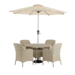 Bramblecrest Tetbury 4 Seat Round Outdoor Dining Set in Nutmeg Weave with Parasol & Base image 6