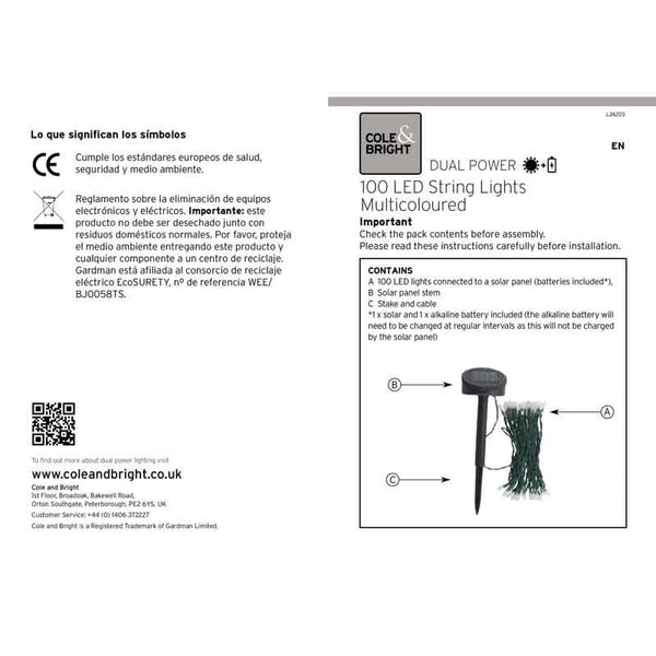 Cole & Bright Multicoloured 100 LED String Lights image 1