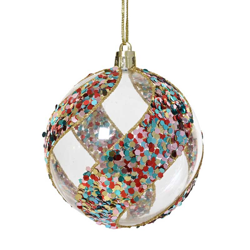 Decoris Shatterproof Bauble with Multi-Coloured Spangle Stripes image 0