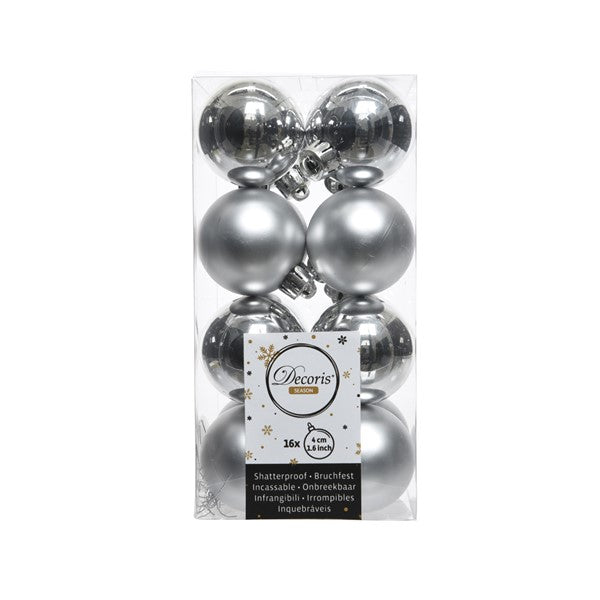 Decoris Shatterproof Baubles in Silver (Pack of 16) image 0