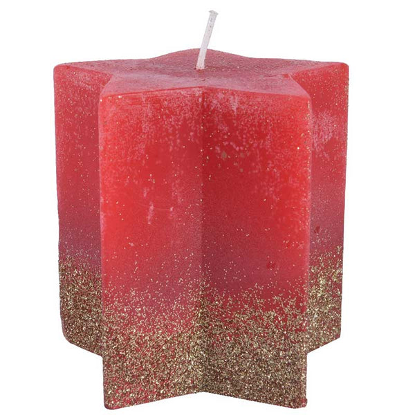 Decoris Red Glitter Star-Shaped Candle - 10cm image