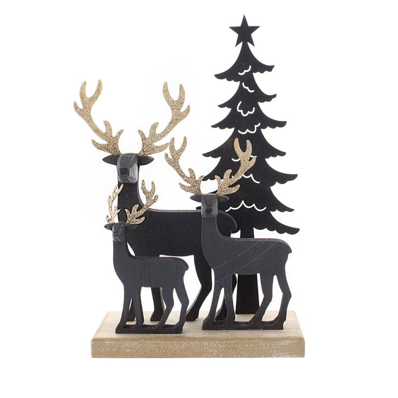 Festive Black Wooden Reindeers image 0