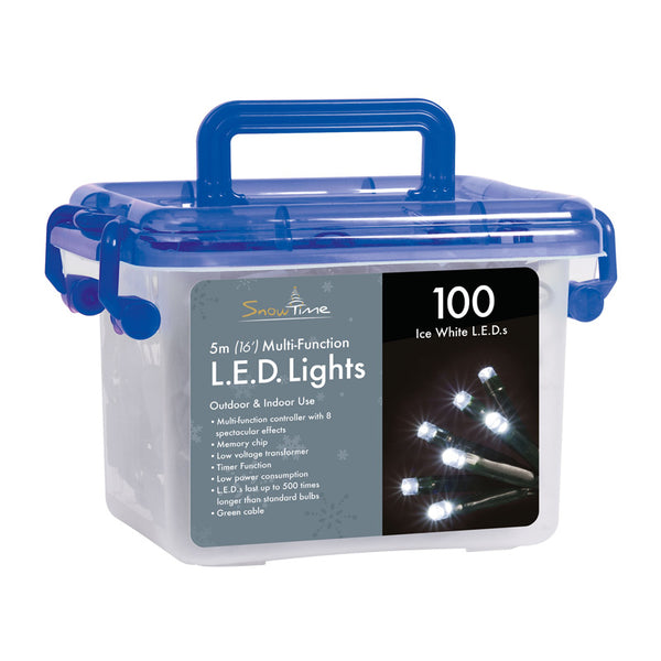 SnowTime 100 Multi-Function LED Lights with Timer - Ice White image 1