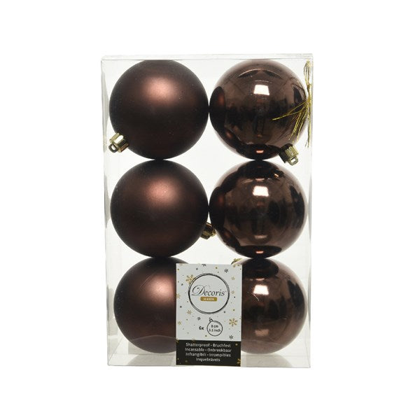 Decoris Shatterproof Baubles in Dark Brown (Pack of 6) image 0