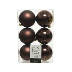 Decoris Shatterproof Baubles in Dark Brown (Pack of 6) image 0