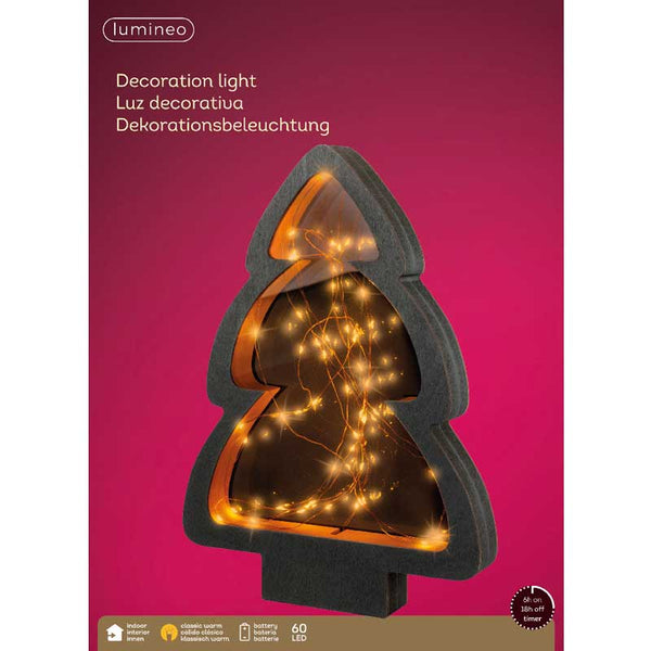 Lumineo Black Plywood Tree with Classic Warm LEDs - 38cm image