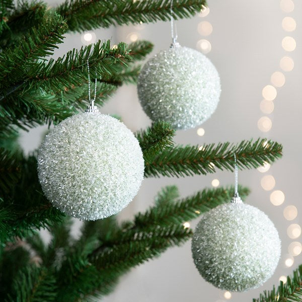 Decoris Foam Bauble with Tinsel in Sage Green image 0