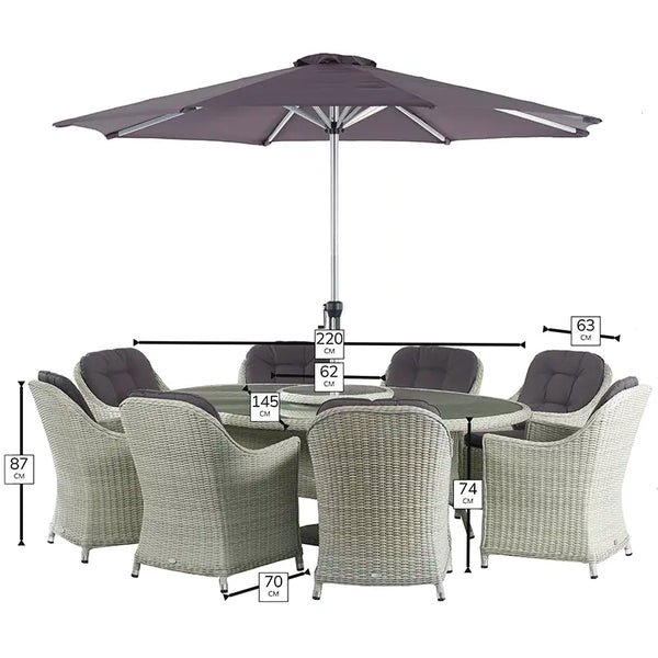 Bramblecrest Monterey 8 Seater Garden Dining Set in Dove Grey with Elliptical Table, Lazy Susan, Parasol & Base image 6