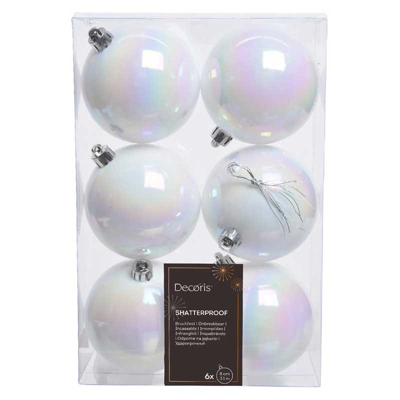 Decoris Shatterproof Baubles in White Iris (Pack of 6) image 0