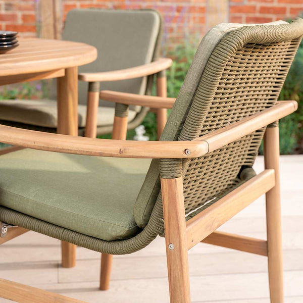 Kettler Meadow 4-Seat Wood & Rope Dining Set with 120cm Round Table, 3m Parasol & Base image 2